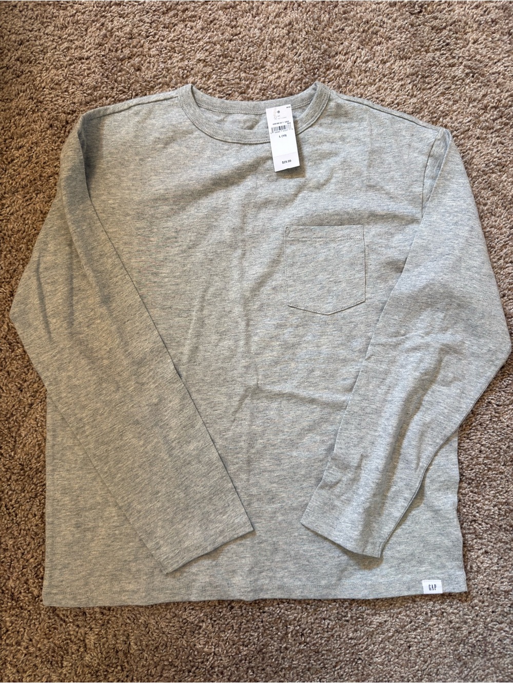 GAP Kids Boy Long-Sleeve Crewneck Pocket Shirt - Light Gray